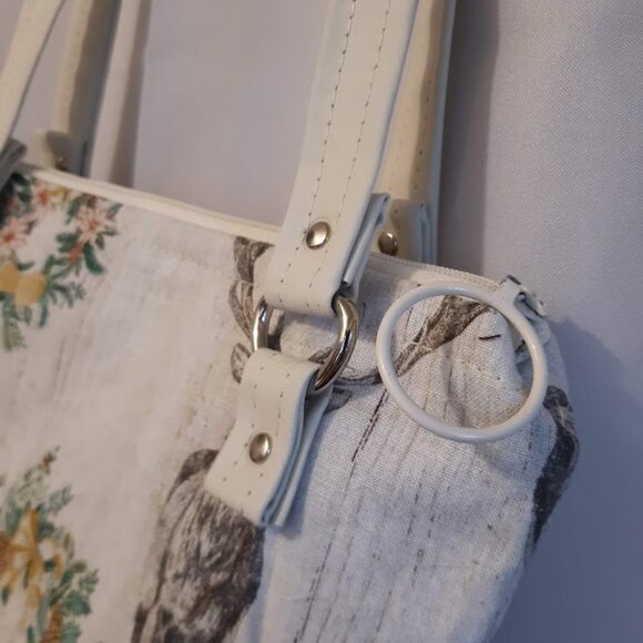 New Woodland Deer Double handle Satchel Purse Shoulder Bag Ivory Brown Western - Picture 9 of 11